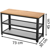 VASAGLE Banca pantofi cu 2 rafturi, cadru metalic si sezut din PAL, stil industrial, 73x30x45 cm, stejar si negru