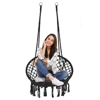 Scaun rotund tip leagan suspendat pentru casa sau gradina, cu franjuri, 150kg, negru