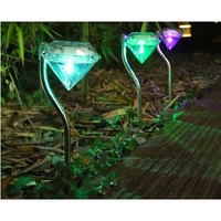 Lampa solara LED pentru Gradina, Flippy, Set 4 Bucati, Tip Diamant, Inaltime 30 x 9 cm, 2V, ABS, 600mAh, Lumina Multicolor, Argintiu