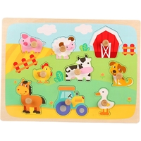 Puzzle Montessori din Lemn pentru Copii, Flippy, 3D, 0-3 Ani, Model Ferma, Educativ, Intuitiv, Creativ, 9 Piese, 30x22.5x0.8 cm, Multicolor