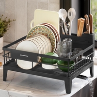 SONGMICS Suport vase metalic, cu tava si scurgere mobila direct in chiuveta, 31x42x19 cm, negru