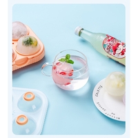 Forma Sfere de Gheata pentru Wiskey si Cocktail-uri Flippy, 4 Sfere, Material Plastic/Silicon Alimentar, Diametru 6.5 cm, cu Orificiu Tip Palnie pentru Umplere, 17 x 17 x 7 cm, Portocaliu