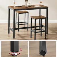 VASAGLE Set masa de bar cu 2 scaune, cadru din otel, blat lemn, stil industrial, 120x60x90cm, maro rustic