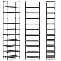 Raft pantofi inalt cu 10 polite, structura metalica si rafturi textile, 45x28x178 cm, negru
