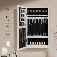 SONGMICS Dulap de bijuterii cu oglinda, montare pe perete, incuietoare, 37x11x67cm, alb