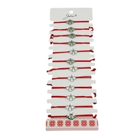 Bratara Martisor pentru Dama, Jolie, Model Inima in Floare, Set 12 bucati, Pandativ Argintiu din Inox cu Snur Rosu Ajustabil