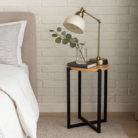 Masuta rotunda tip noptiera, baza metalica, 29x42 cm, design minimalist, negru