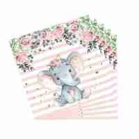 Set 20 de Servetele de Masa, Flippy, Imprimeu Elefant, din Hartie, 16.5 x 16.5 cm, Roz