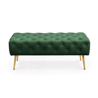Taburet Monaco, tapitat cu catifea, tip banca, cu picioare metalice, 100x42x41 cm, verde