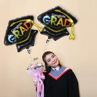 Balon din Folie Metalizata, Flippy, Figurina, Model Toca Congrats Grad, Tematica Absolvire, 66x66 cm, Ambalaj Individual, Pai Inclus, Umflare cu Aer sau Heliu, Negru