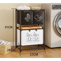 Cos de Rufe, Flippy, cu 2 Etaje, 3 Cosuri, Cadru de Otel Inoxidabil, 97x28x57 cm, Negru