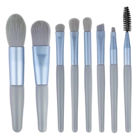 Mini set portabil 8 pensule de machiaj cu husa albastra, Flippy