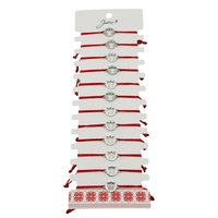 Bratara Martisor pentru Dama, Jolie, Model Inger in Cerc, Set 12 bucati, Pandativ Argintiu din Inox cu Snur Rosu Ajustabil