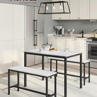 VASAGLE Masa de bar cu 2 banci, design industrial, 110x70x75 cm, alb marmura