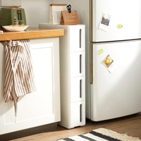 SONGMICS Etajera ingusta cu roti, pentru baie sau bucatarie, cu 4 sertare, 45x17x84 cm, alb