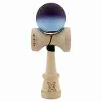 Kendama X Originala, Profesionala, Flippy, Cupe Mari KING SIZE V3, Rubber Grip, Gaura in Baza, Rulment Metalic, din lemn 18 cm, Ata 62/65 cm, Gradient Negru/Albastru deschis