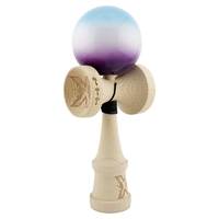 Kendama X Originala, Profesionala, Flippy, Big Cups V2, Super Sticky cu Cupe Mari, din lemn 18 cm, Rulment Metalic cu Ata 55 cm, Albastru/Alb/Mov