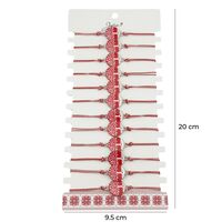 Bratara Martisor pentru Dama, Jolie, Model Rotund cu Copac, Set 12 bucati, Pandativ din Aliaj cu Print Traditional, Snur Ajustabil Impletit, Alb/Rosu