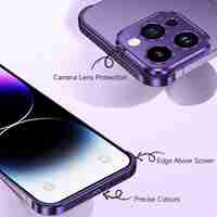 Husa Metalica Edgeless Compatibila cu iPhone 16 Pro Max, Vafy, Protectie pentru Colturi si Camera, Aliaj Aluminiu, Antisoc, Antizgariere, Mov