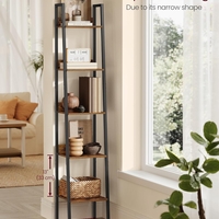 VASAGLE Biblioteca tip scara cu 5 rafturi, design industrial, cadru metalic si rafturi din PAL, 34x30x170 cm, maro rustic