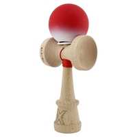 Kendama X Originala, Profesionala, Flippy, Cupe Mari KING SIZE V3, Rubber Grip, Gaura in Baza, Rulment Metalic, din lemn 18 cm, Ata 62/65 cm, Gradient Rosu/Alb
