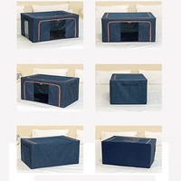 Cutie de Depozitare Pliabila, Flippy, Cu Fermoar, 24 L, Textil, 40x30x20 cm, Cadru Metalic, Suport Baza Stabil din Plastic, Albastru Marin cu Doua