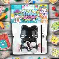 Jucarie Antistres Squishy, Flippy, cu Revenire Lenta, Squeeze Pinch Family, Model Pisicuta, 10cm x6cm Ambalaj Transparent, 70 gr, Negru