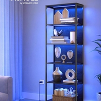 VASAGLE Biblioteca cu 6 rafturi si iluminare LED reglabila 25 culori, cadru metalic, 30x60x179 cm, negru
