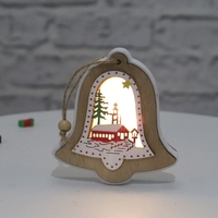 Ornament de Brad, Flippy, cu Lumini LED, din Lemn, Model Clopot, Multicolor