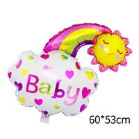 Balon din Folie Metalizata, Vafy, Figurina Soare si Nor, Tema Botez, 60x53 cm, Ambalaj Individual, Pai Inclus, Umflare cu Aer sau Heliu, Roz
