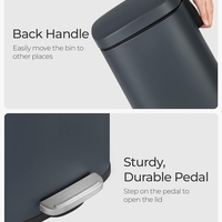 SONGMICS Cos de gunoi din otel cu pedala, galeata interioara plastic, capac inchidere lenta, 30L, 35x30x63cm, gri inchis