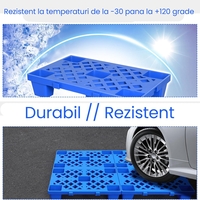 Palet de Transport, Flippy, 60 x 40 x 10 cm, din Plastic durabil, Palet pentru Stivuitor in Depozit, Rezistent la Umiditate, Grila Ingrosata, 5 Picioare, Albastru