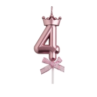 Lumanare Cifra 4, Flippy, Model Coroana cu Fundita, Pentru Tort, 6 x 2.5 cm Mov