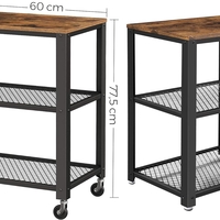 VASAGLE Carucior de servire pe roti, cu polite, pentru bucatarie, 40x60x77cm, industrial, maro rustic