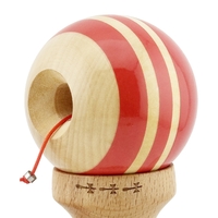 Kendama X Rainbow Originala, Profesionala, Flippy, Big Cups V2, Super Sticky cu Cupe Mari, Rulment Metalic, din lemn 18 cm, Ata 55 cm, Rosu/Maro