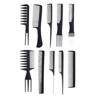 Set piepteni profesionali pentru coafat, Flippy, 10 bucati, PP + Otel inoxidabil, 18,5–22 cm, Rezistenti la caldura, Negru