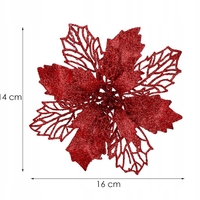 Set 10 ornamente pentru bradul de Craciun, stea Poinsettia, 16cm, visiniu