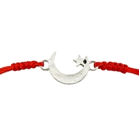 Martisor Bratara Impletita cu Pandantiv din Inox, Jolie, pentru Dama, Set 12 bucati, Snur Rosu Textil, Dimensiune Reglabila, Model Luna Stea