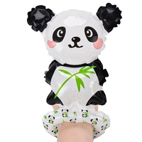 Balon din Folie Metalizata, Vafy, Figurine Animalute, Tip Bratara, Model Panda, 13 x 35 cm, Ambalaj Individual, Pai Inclus, Umflare cu Aer sau Heliu, Alb/Negru