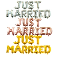 Set Baloane din Folie Metalizata, Flippy, Model Just Married, Litere de 40 cm, Baloane Party, Ambalaj Individual, Pai, Ata si Adeziv Incluse, Umflare cu Aer sau Heliu, Argintiu