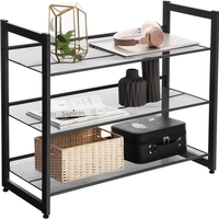 SONGMICS Raft de depozitare pantofi pe 3 niveluri, metal, rafturi plate sau unghiulare reglabile, 31x74x63cm, negru