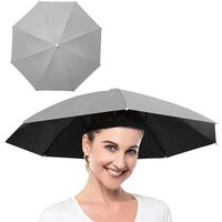 Umbrela de Cap, Flippy, Diametru 69 cm, Banda Elastica de Cap, Protectie UV/Ploaie, Gri