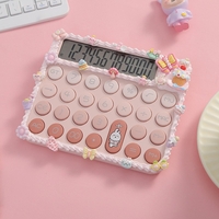 Calculator Electronic pentru Fete, Vafy, Calculator Dragut pentru Scoala Primara, Ecran mare 12 digits si Tastatura Mecania, 15 x 12.5 cm, Decor cu elemente 3D pentru Fete, Roz