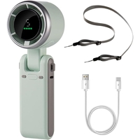 Mini Ventilator Portabil, Vafy, 5 Trepte de Viteza, Afisaj Digital, Incarcare USB, 5V, 2A, 5.95 x 5.2 x 17.2 cm, Verde