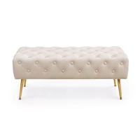 Taburet Monaco, tapitat cu catifea, tip banca, cu picioare metalice, 100x42x41 cm, bej