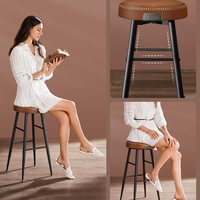 VASAGLE Set 2 scaune bar Ekho, tapitate PU, inaltime sezut 76 cm, 52x76 cm, maro caramel