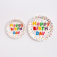 Set 10 Farfurii Unica Folosinta, Flippy, Imprimeu Happy Birthday, din Carton, Diametru 18 cm, Multicolor