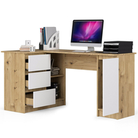 Birou colt stanga in L cu 3 sertare si rafturi, PAL laminat 16 mm, 155x85x77 cm, stejar artisan si alb