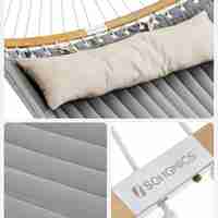 SONGMICS Hamac dublu cu bare curbate din bambus, perna inclusa, maxim 225 kg, 200x140 cm, gri
