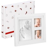 Kit amprenta mulaj manuta sau piciorus bebe si rama foto, 23x28cm, cu cutie de cadou, cadrul alb